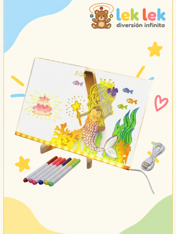 Pizarra Mágica Luz LED De Dibujo Acrílica Para Niños + Plumones