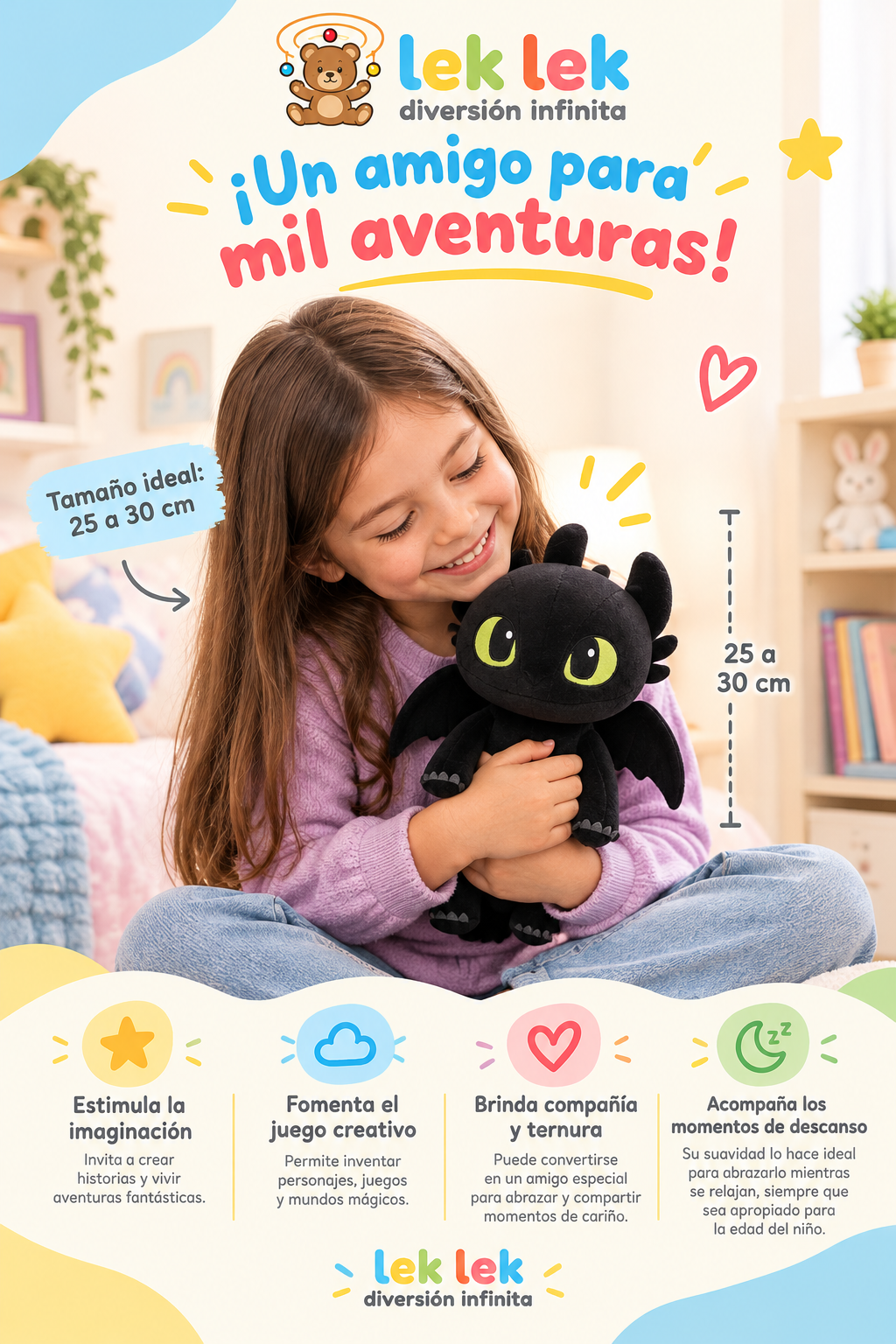 Peluche Chimuelo Furia Nocturna de 25 a 30 cm Dragón Negro - Imagen 4